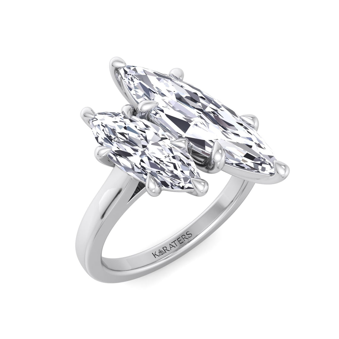 Marquise Cut Two-Stone Lab Grown Diamond Engagement Ring White Gold 14K