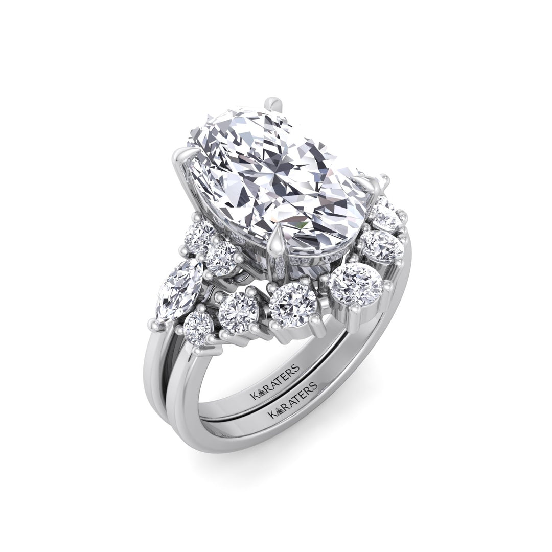3.63CT Total Weight Oval with Side Stones Grown Diamond Wedding Set  White Gold 18K