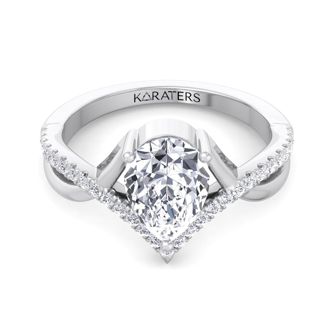 Pear Shaped Cut Lab Grown Diamond Engagement Ring with Twisted Pave Band