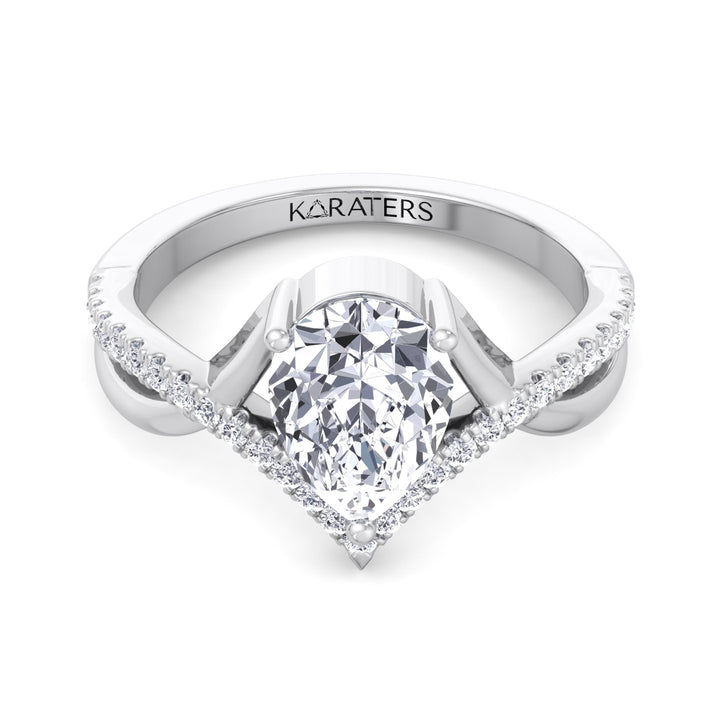 Pear Shaped Cut Lab Grown Diamond Engagement Ring with Twisted Pave Band