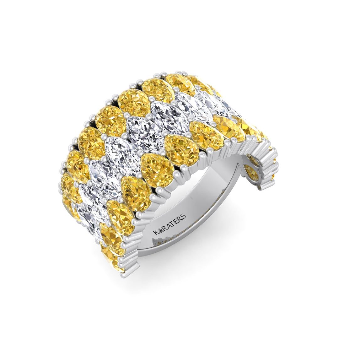 Pear Shape Fancy Yellow and Marquise Lab-Grown Diamond Cocktail Ring WG 2