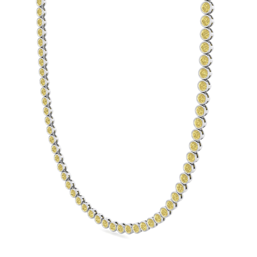 Bezel Set Fancy Yellow Lab Grown Diamond Tennis Necklace White Gold 2