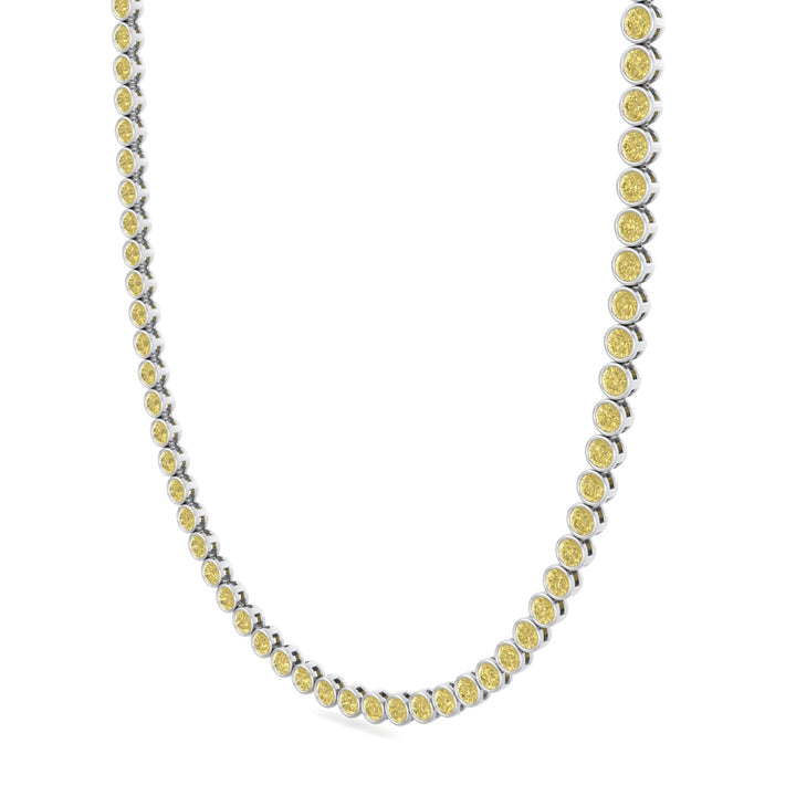 Bezel Set Fancy Yellow Lab Grown Diamond Tennis Necklace White Gold 2