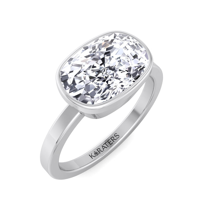 Elongated Cushion Cut East West Lab Grown Diamond Bezel Engagement Ring