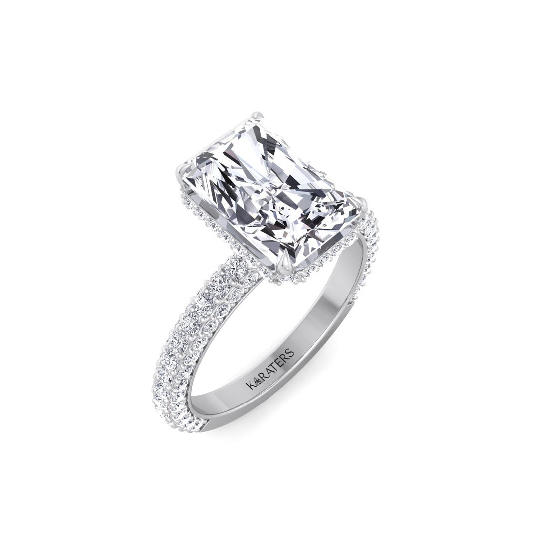 Thick Pave Radiant Cut Hidden Halo Lab Grown Diamond Engagement Ring White Gold 18K
