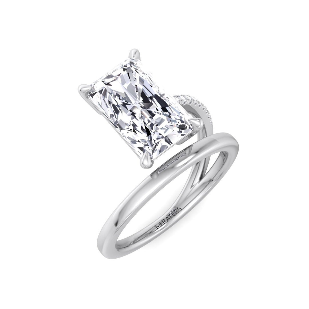 Double Twist Band Emerald Cut Lab-Grown Diamond Pave Engagement Ring