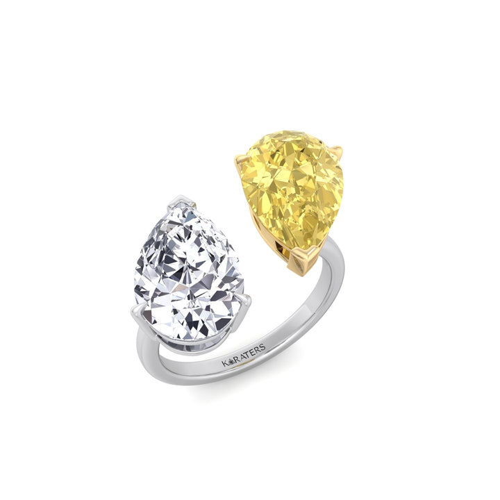 Fancy Yellow & White Pear Shape Lab  Diamond Ring WG 