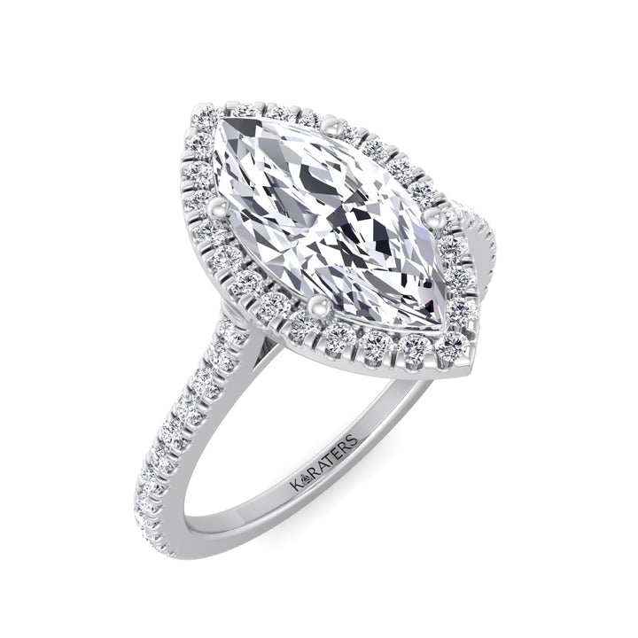 Aster - Marquise Cut Lab Grown Diamond Engagement Ring with SideStones & Halo