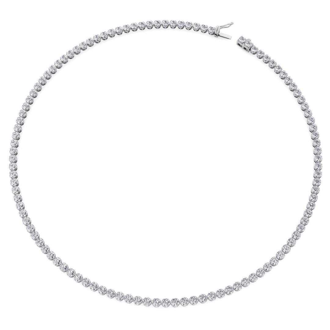 Illusion Set Round Shape Lab Grown Diamond Tennis Necklace White Gold 14K