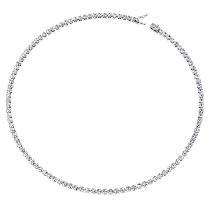 Illusion Set Round Shape Lab Grown Diamond Tennis Necklace White Gold 14K