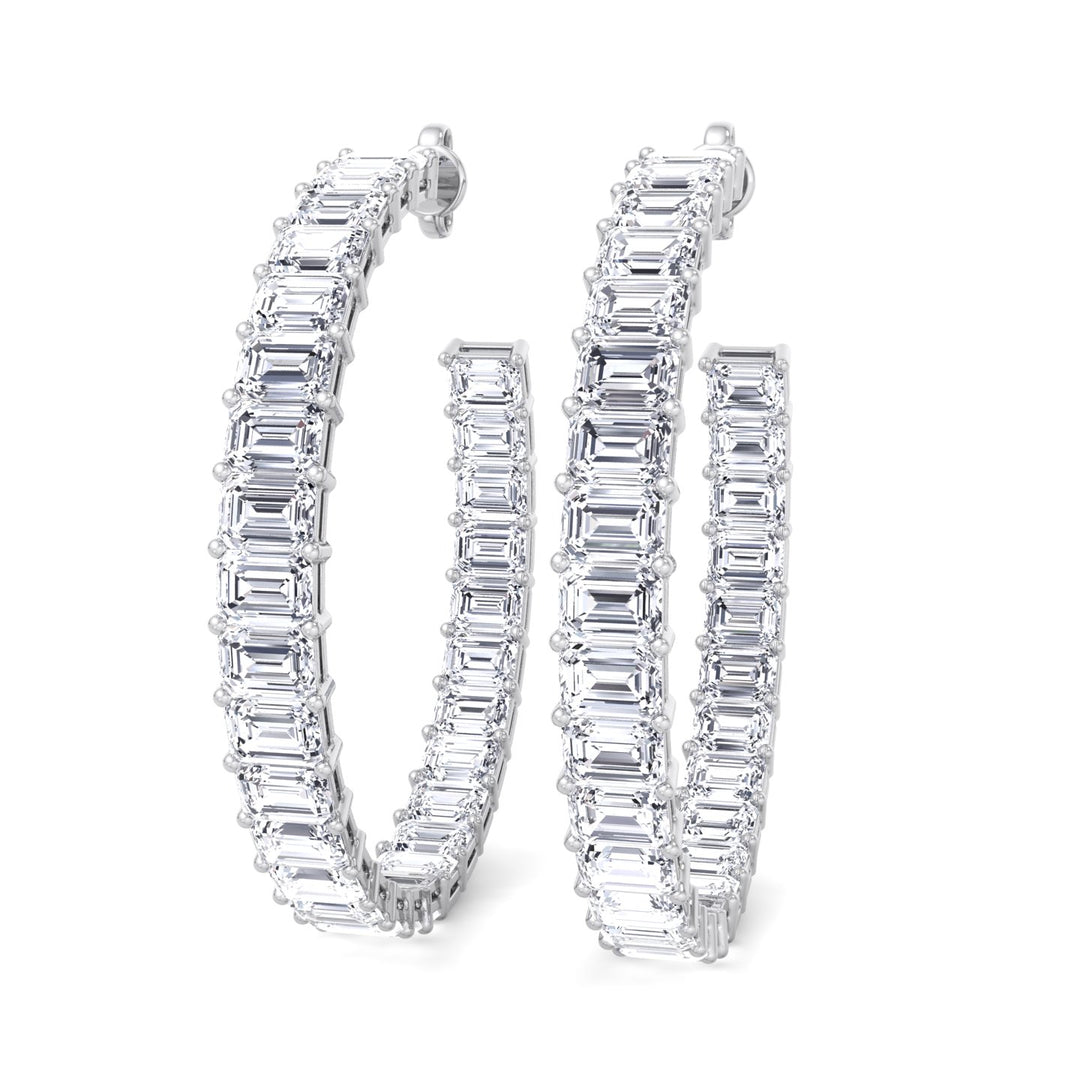 Emerald-Cut Lab Grown Diamond Hoops White Gold 18K