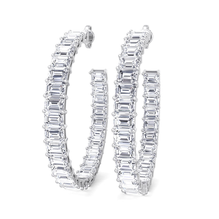 Emerald-Cut Lab Grown Diamond Hoops White Gold 18K