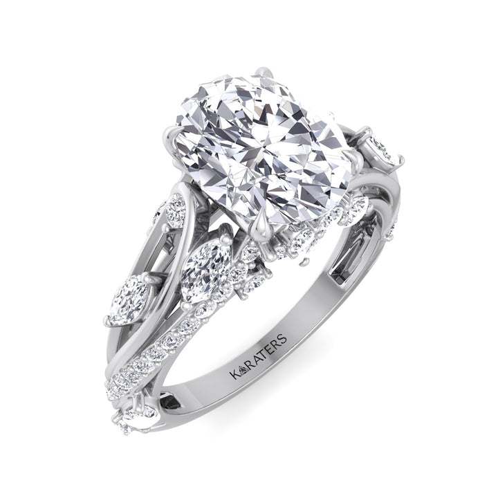 Oval Shape Lab Grown Diamond Engagement Ring with Multiple Sidestones