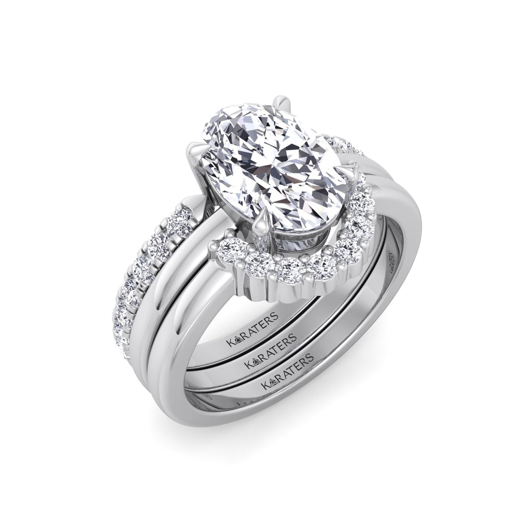 3.95CT Total Weight Oval Shape Lab Grown Diamond Wedding Set White Solid Gold 14K 18K