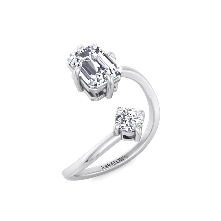Emerald & Round Shape Lab Grown Diamond Open Engagement Ring