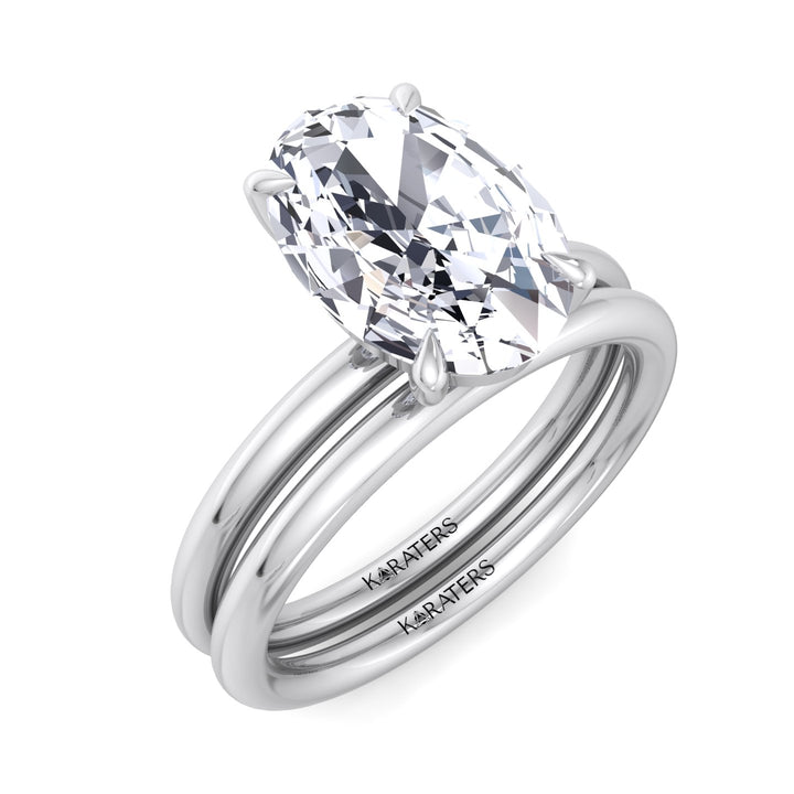 4CT Total Weight Oval Shape Lab Grown Diamond Wedding Set White Gold 18K