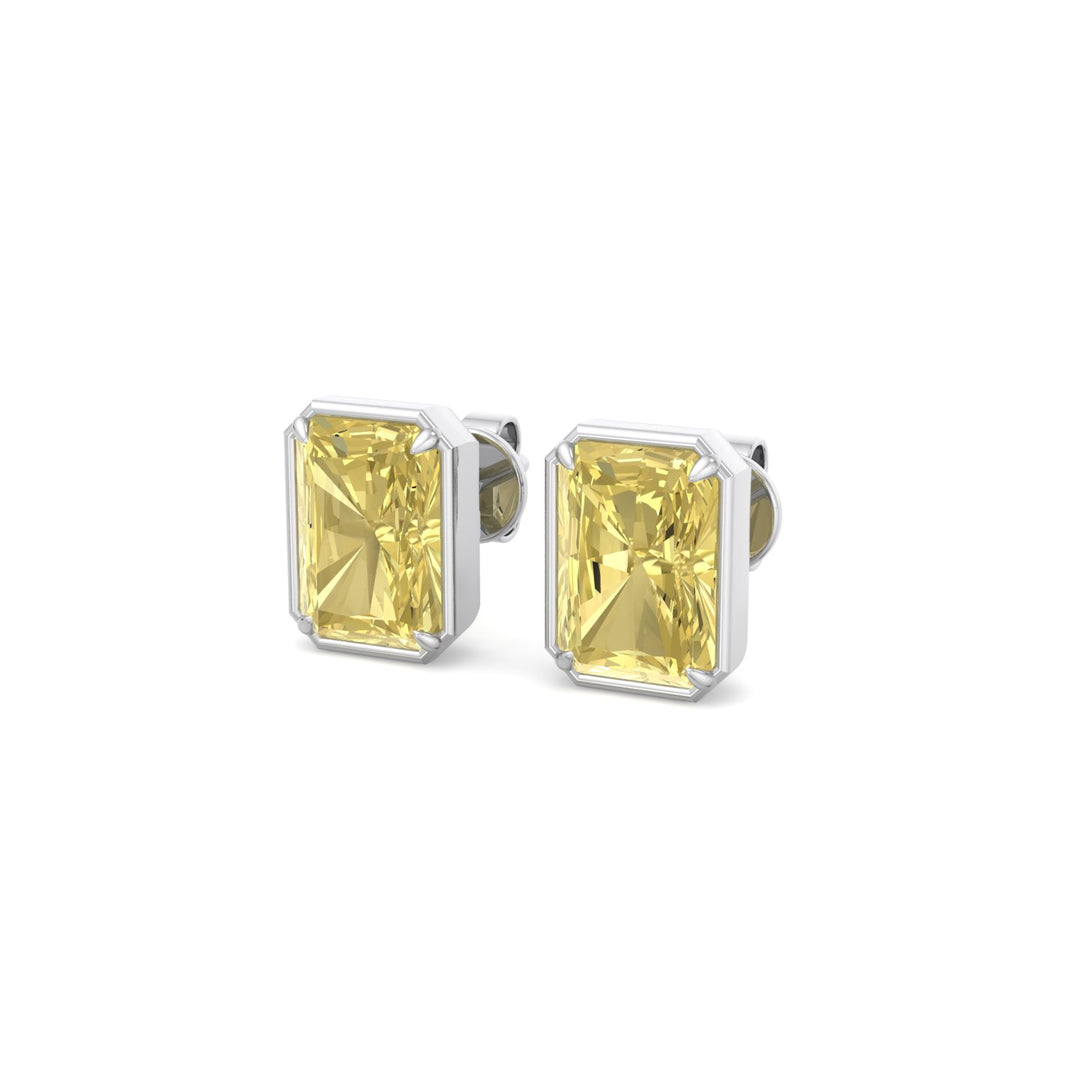 Fancy Yellow Radiant Cut Lab Grown Diamond Studs White Gold 18K
