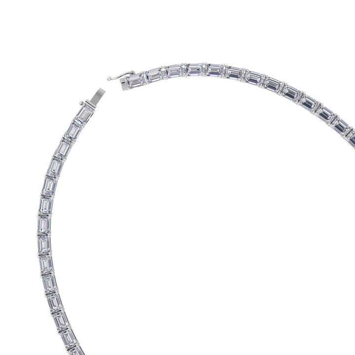 East-West Emerald Cut Lab Grown Diamond Tennis Necklace White Gold 18K