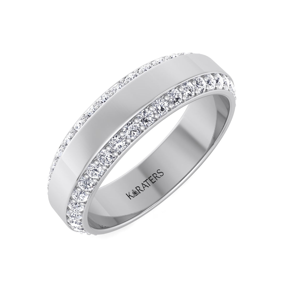 Beveled Edge Lab Grown Diamond Wedding Band White Gold 14K