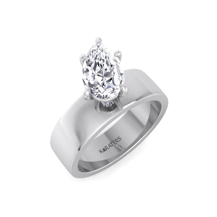 Pear Shaped Lab Grown Diamond Engagement Ring with Wide Band White Gold 14K