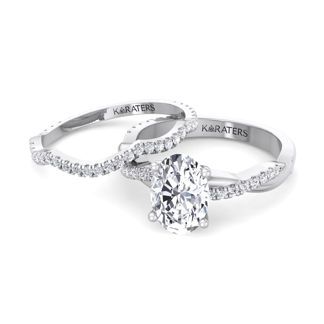 3.63CT Total Weight Oval with Oval Side Stones Grown Diamond Wedding Set White Gold 14K