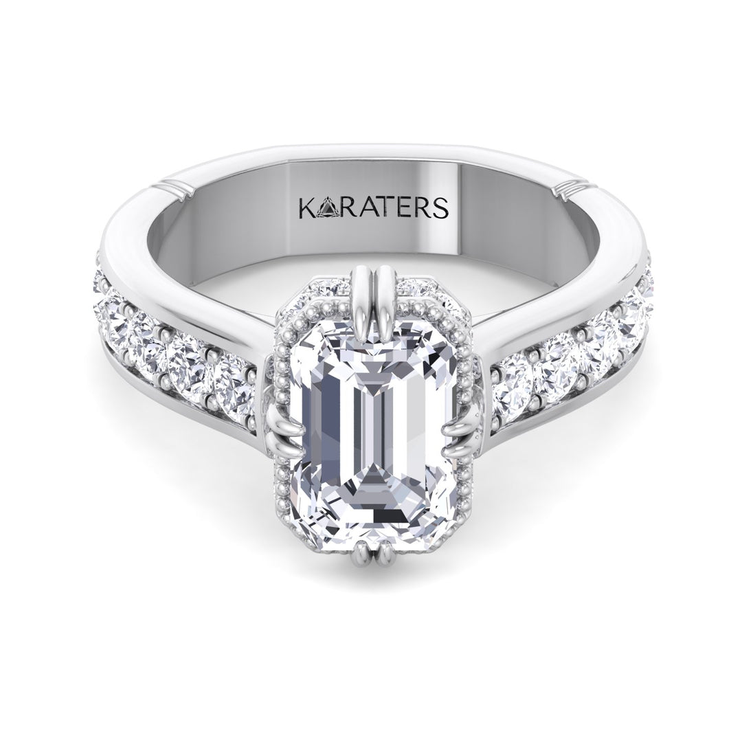 Emerald Cut Halo Lab Grown Diamond Engagement Ring