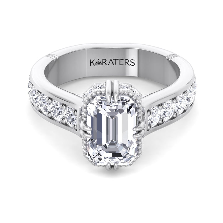 Emerald Cut Halo Lab Grown Diamond Engagement Ring