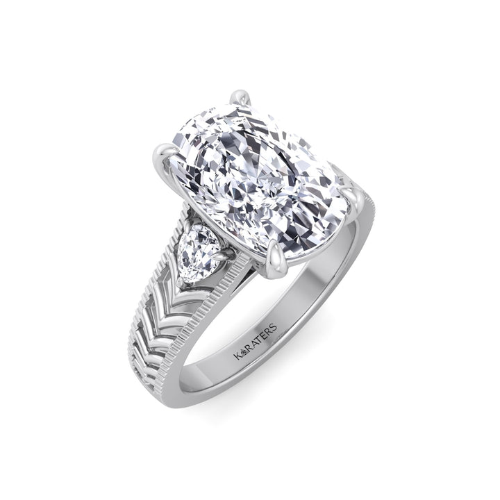 Vintage Style Elongated Cushion-Cut Lab Grown Diamond Engagement Ring with Pear Sidestones White Gold 18K
