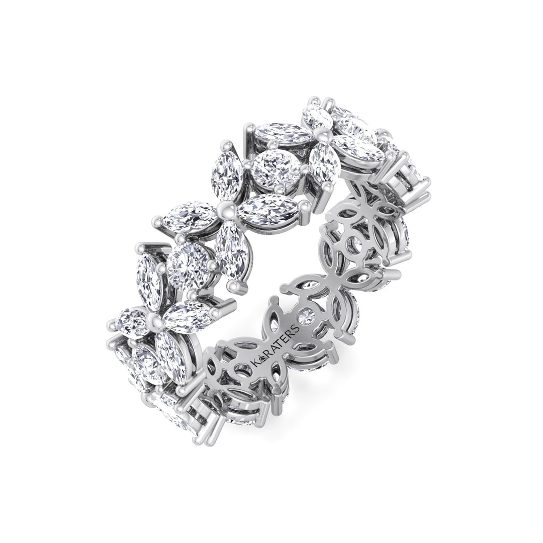 Marquise and Round Shape Lab Grown Diamond Eternity Band White Gold 18K