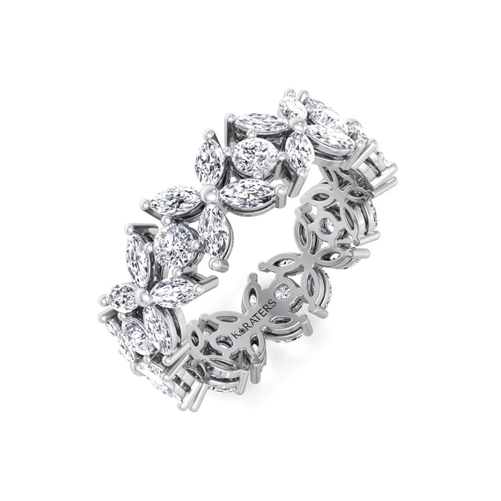 Marquise and Round Shape Lab Grown Diamond Eternity Band White Gold 18K