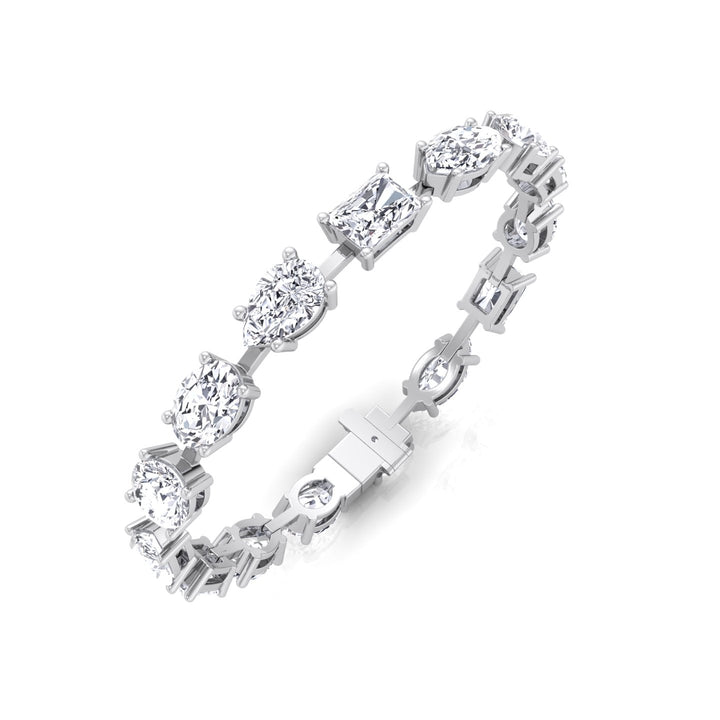 Mixed Shape Combo Lab-Grown Diamond Tennis Bracelet White Gold 7CT