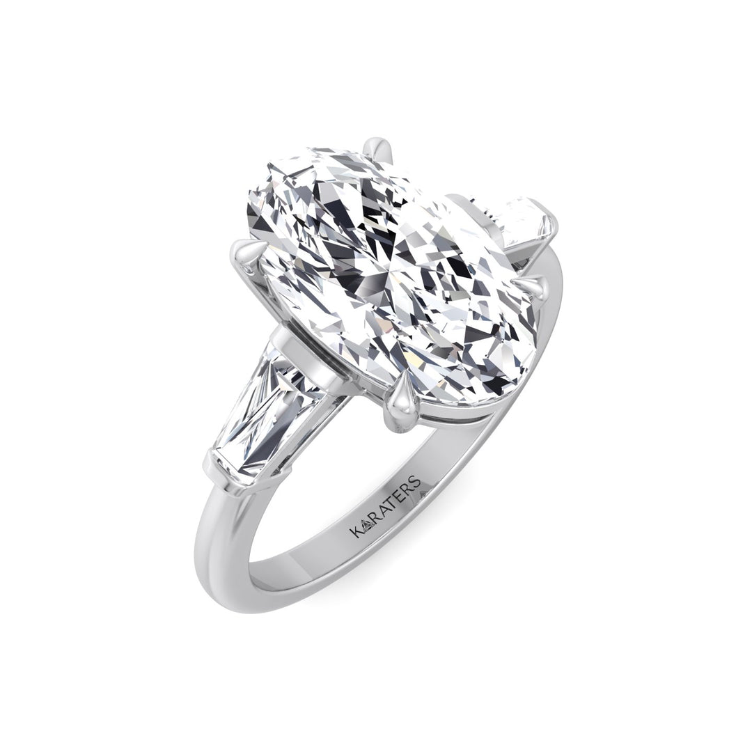 Moval Lab-Grown Diamond Engagement Ring with Tapered Baguette Sidestones White Gold 18K