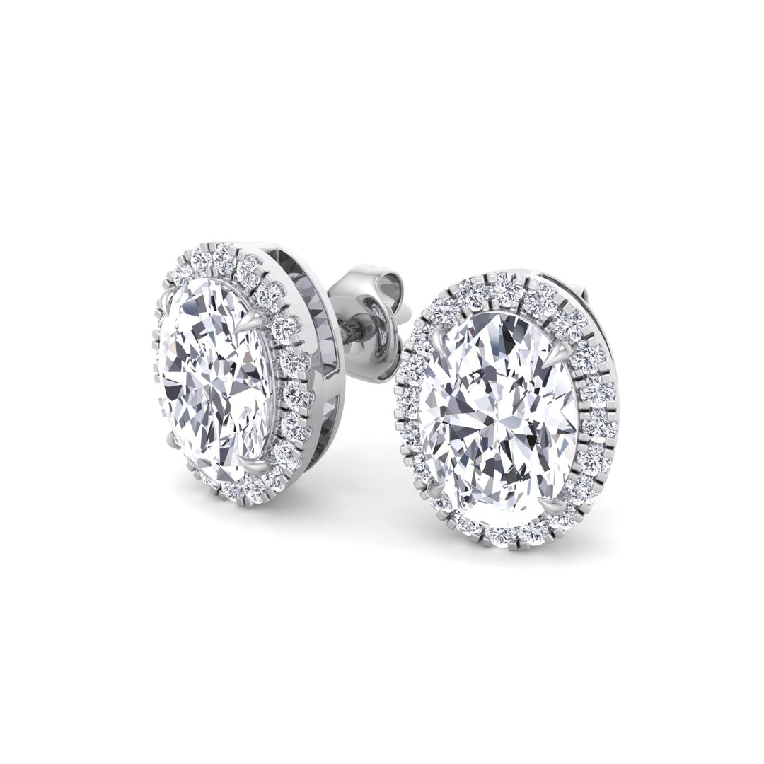 Oval Shape Lab Grown Diamond Halo Studs White Gold 14K