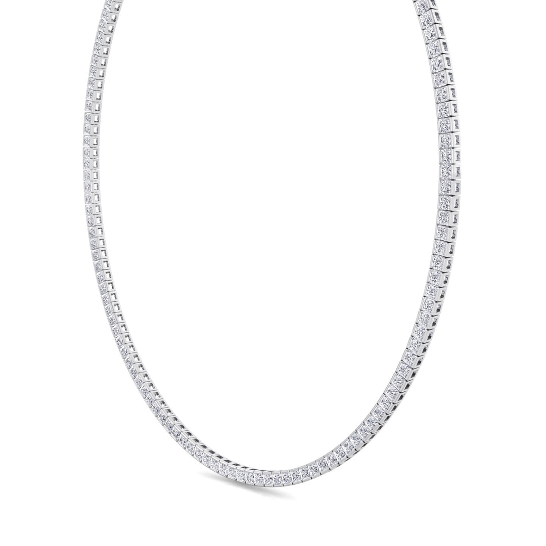 Channel Setting Princess Cut Lab-Grown Diamond Tennis Necklace  14K Solid Gold-7CT-White Gold