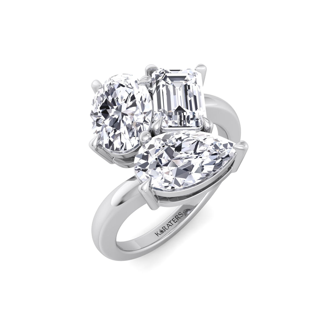 Toi et Moi Three Stone - Pear, Oval & Round Lab Grown Diamond Engagement Ring White Gold 18K