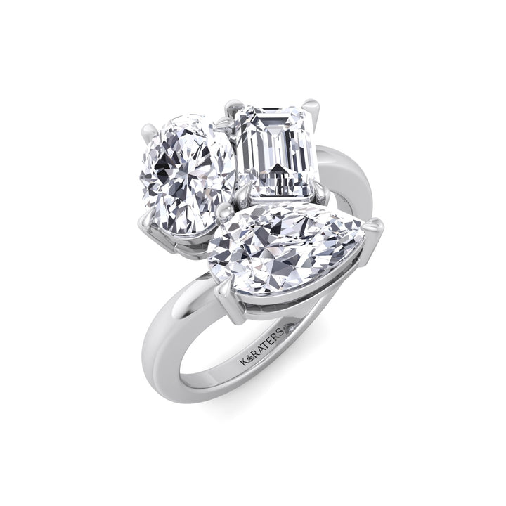 Toi et Moi Three Stone - Pear, Oval & Round Lab Grown Diamond Engagement Ring White Gold 18K