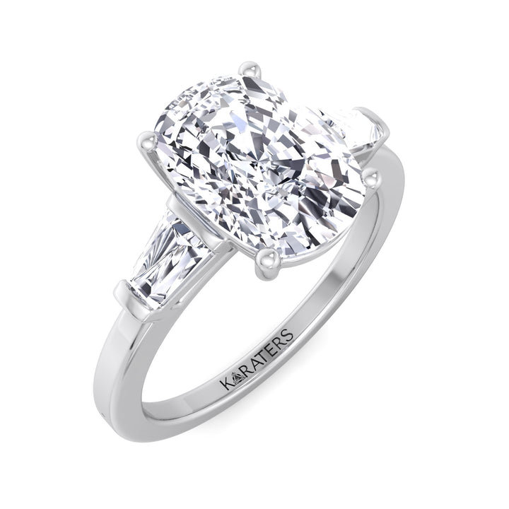 Elongated Cushion Cut Lab Grown Diamond Engagement Ring with Tapered Baguette Sidestones