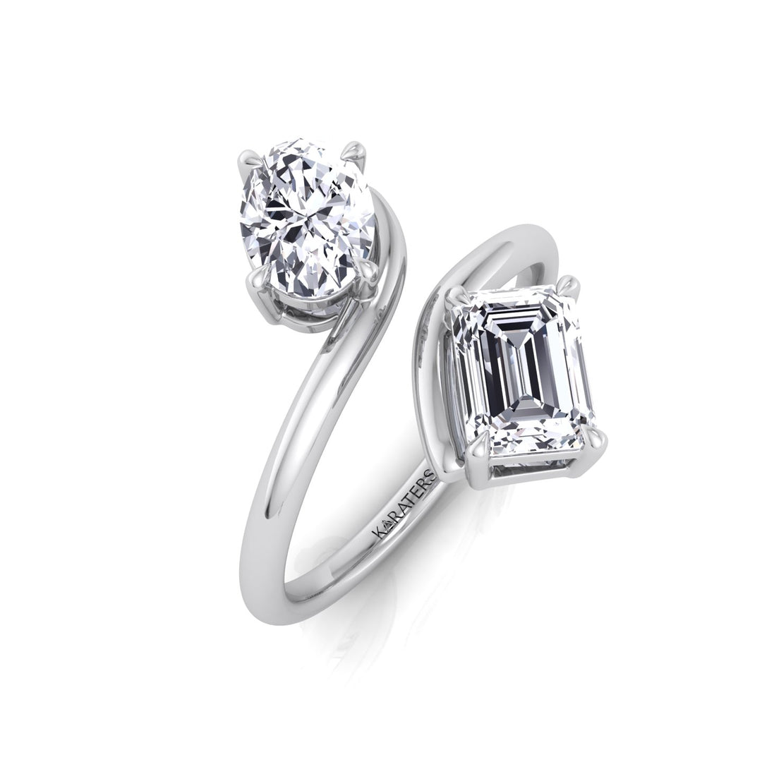 Oval & Emerald Shape Lab Grown Diamond Open Engagement Ring-14K