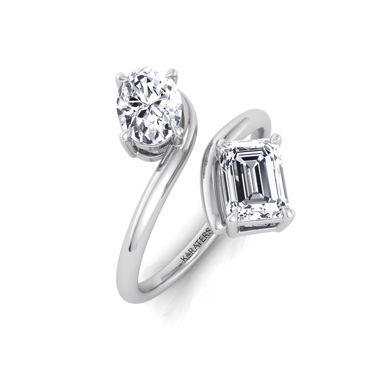 Oval & Emerald Shape Lab Grown Diamond Open Engagement Ring-14K