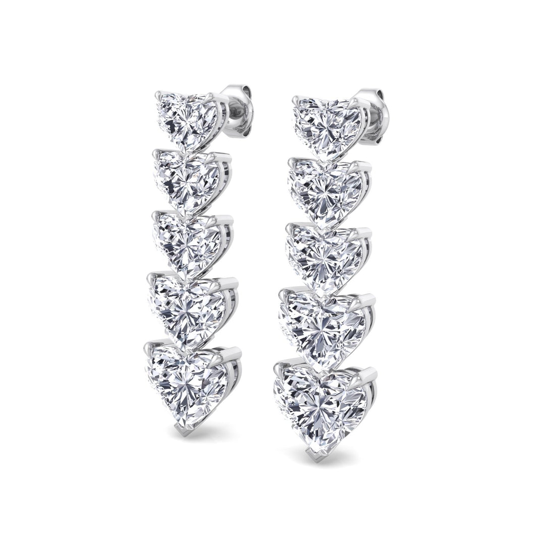 Dangle Heart Shape Lab Grown Diamond Tennis Earrings White Gold 18K
