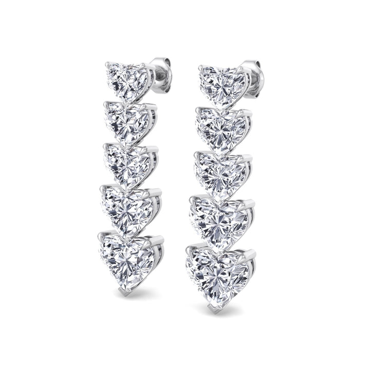 Dangle Heart Shape Lab Grown Diamond Tennis Earrings White Gold 18K