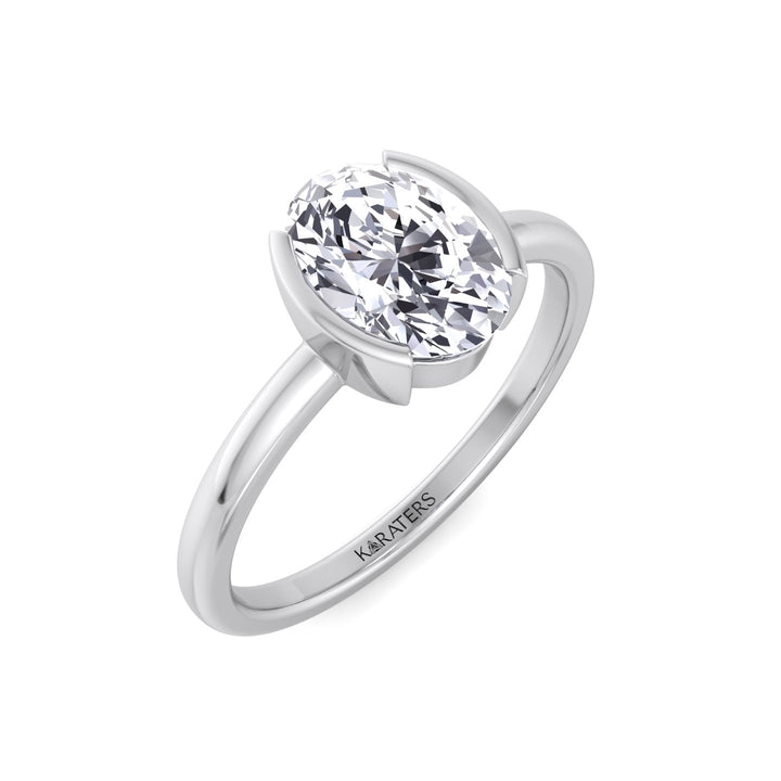 Half Bezel Oval Shape Lab-Grown Diamond Engagement Ring-Platinum-Platinum