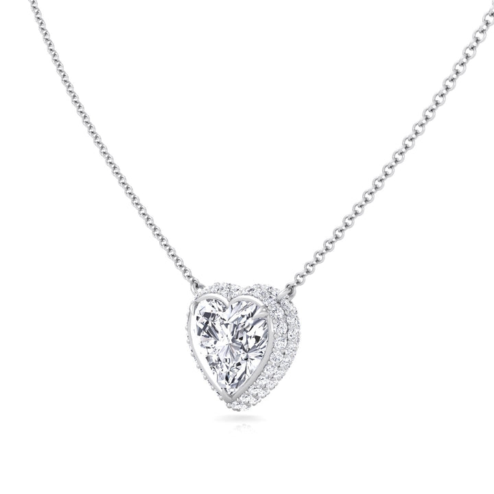 Invisible Halo Heart Shape Lab Grown Diamond Pendant White Gold  18K