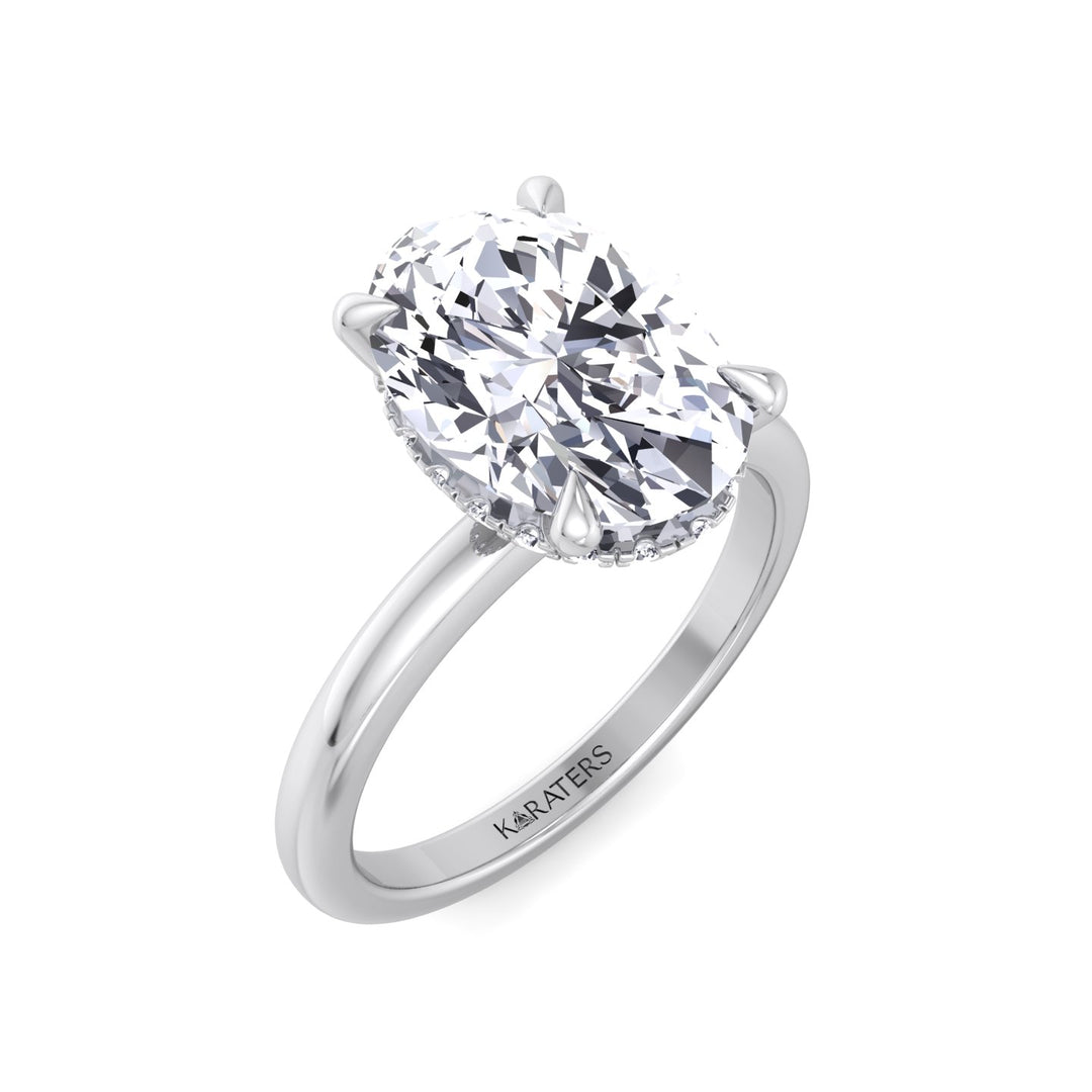 Invisible Halo Oval Shape Solitaire Lab-Grown Diamond Engagement Ring White Gold 14K