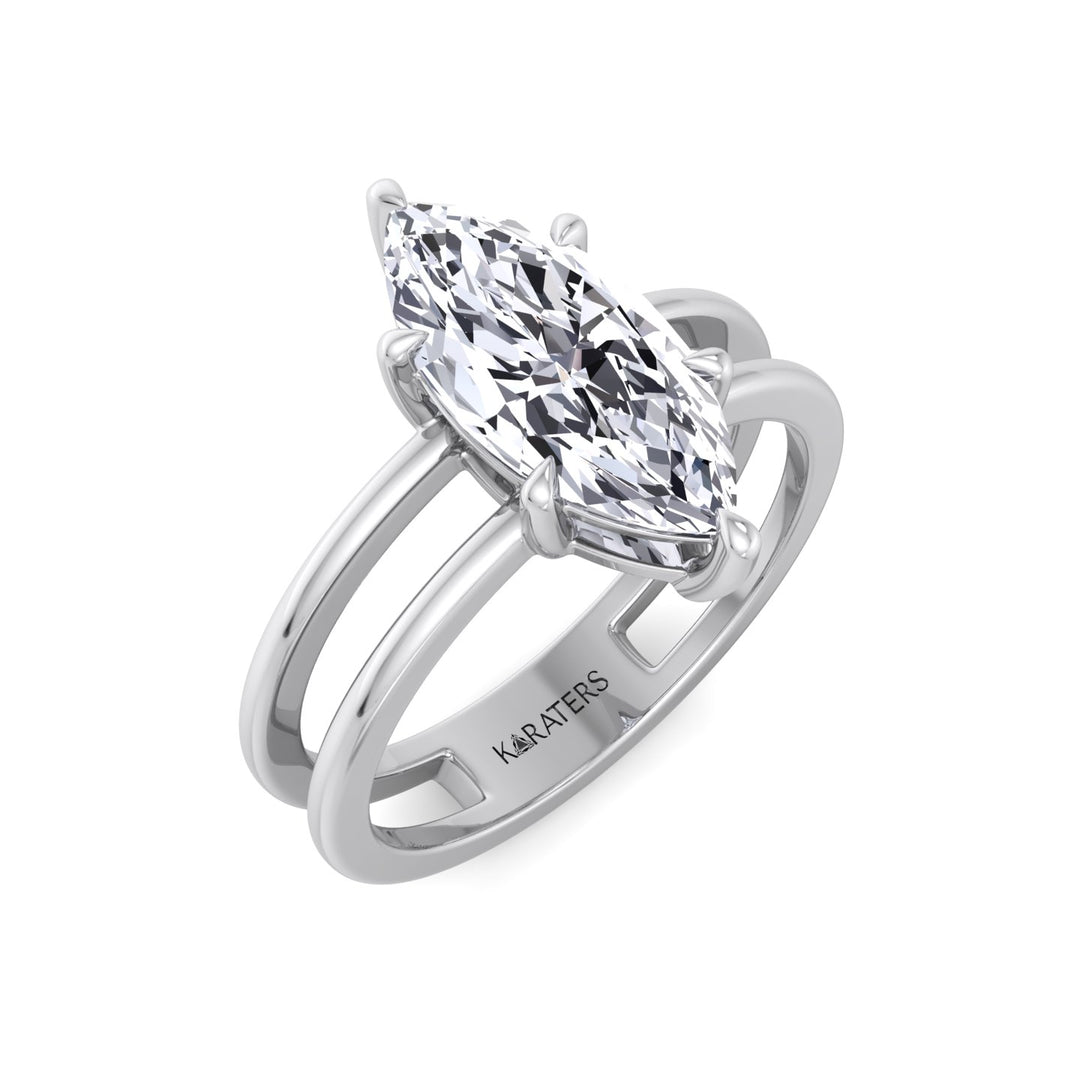 WG Marquise Cut Lab Grown Diamond with Double Band Ring side view2