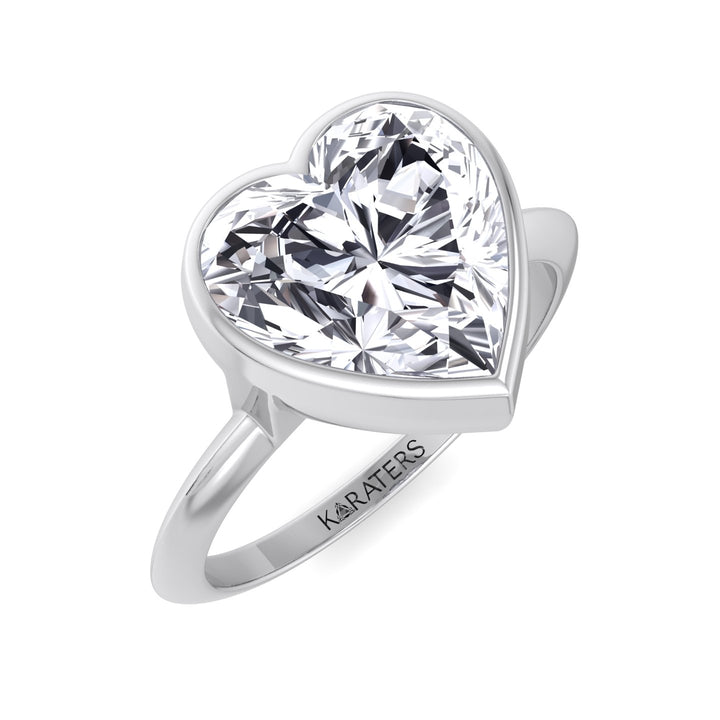 Heart Shaped Cut Bezel Set Solitaire Lab Grown Diamond Engagement Ring