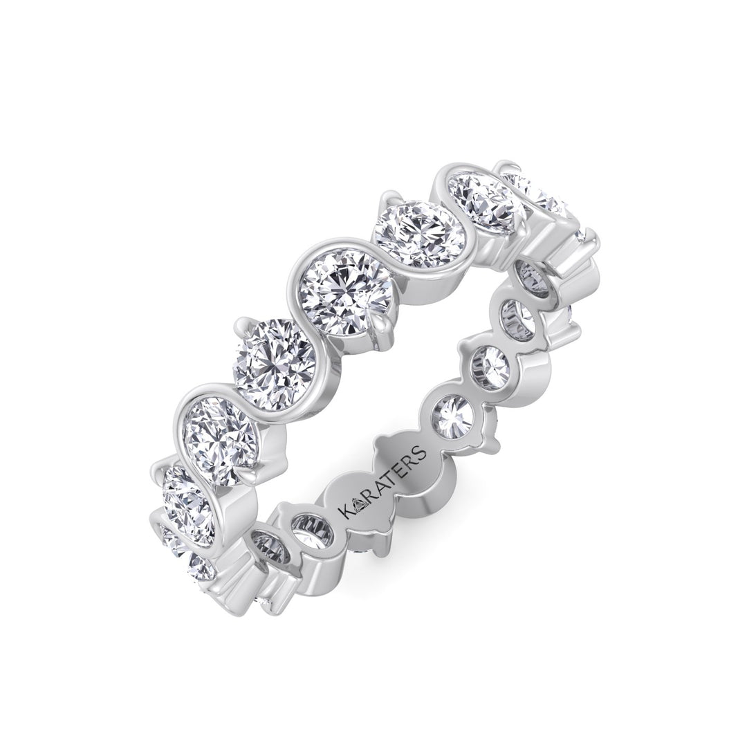 Round Shape Bezel Wave Lab Grown Diamond Eternity Band White Gold 18K