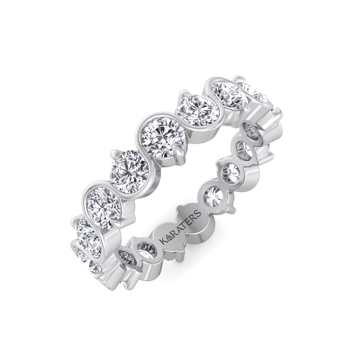 Round Shape Bezel Wave Lab Grown Diamond Eternity Band White Gold 18K