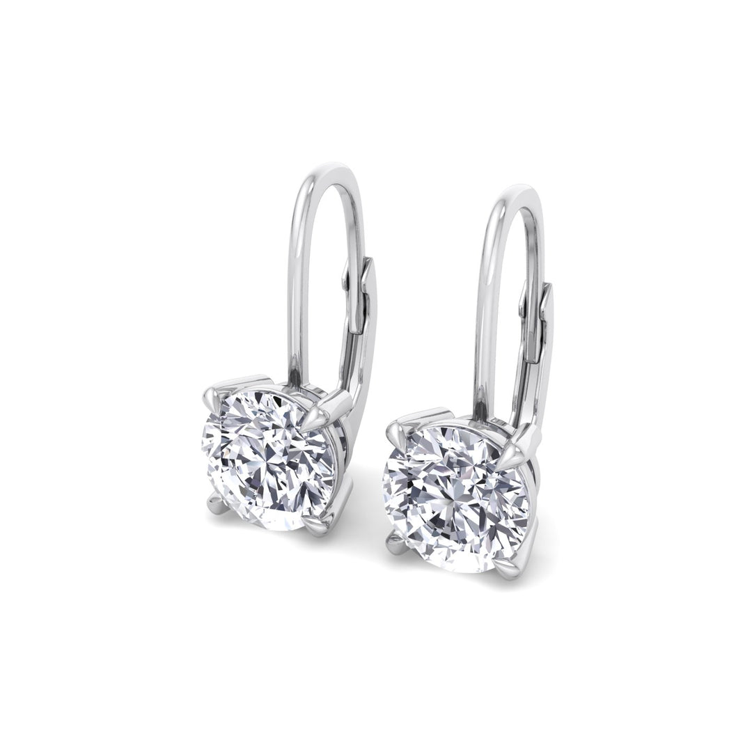 Round Shape Lab Grown Diamond Drop Earrings WG 2