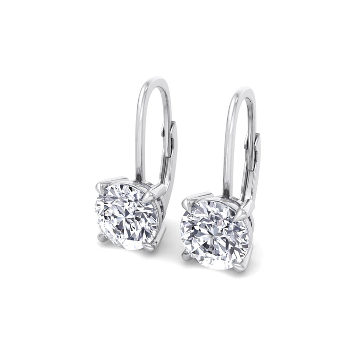 Round Shape Lab Grown Diamond Drop Earrings WG 2